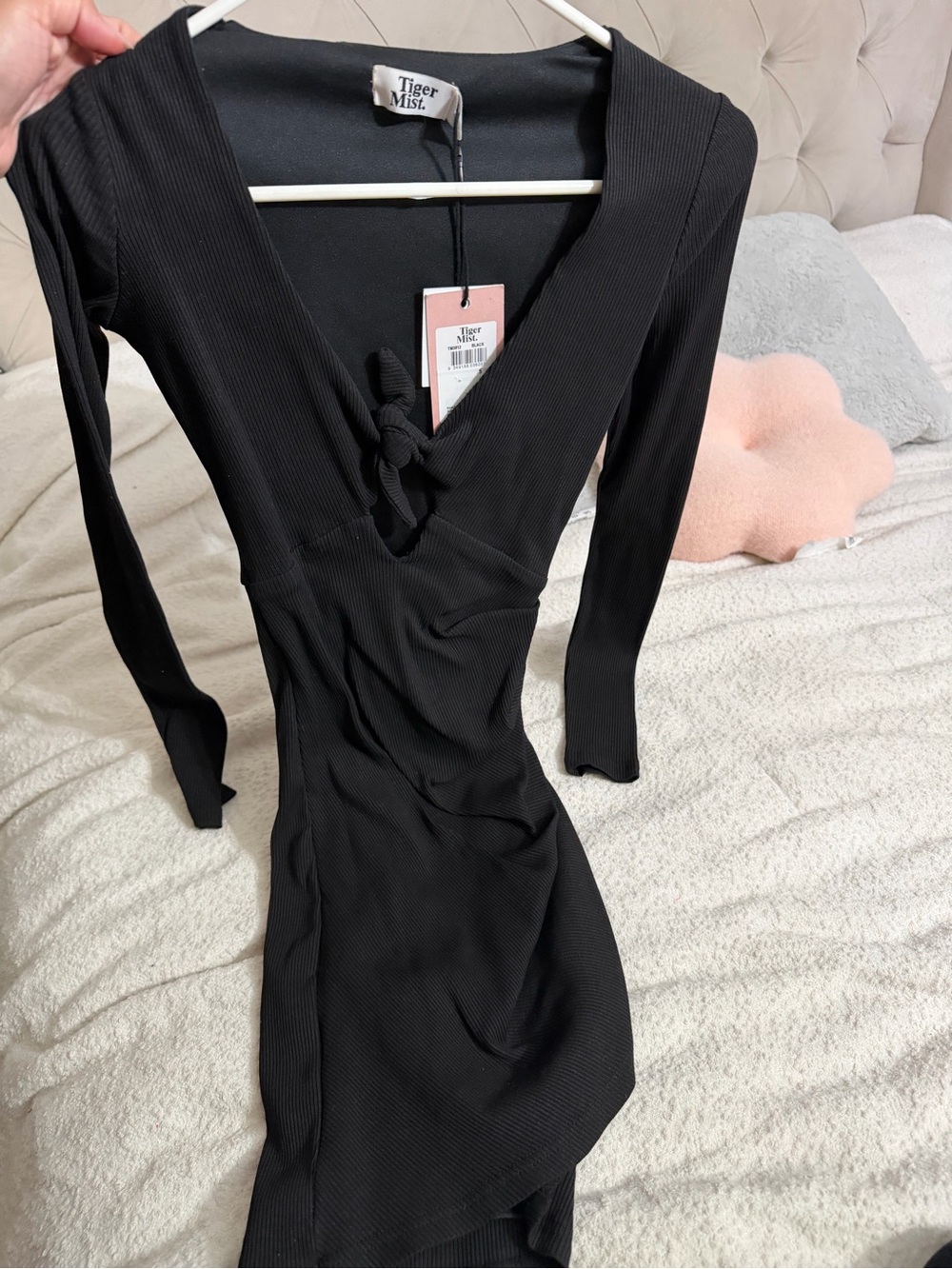 Tiger Mist Black Tie front cut out bodycon long sleeve dress